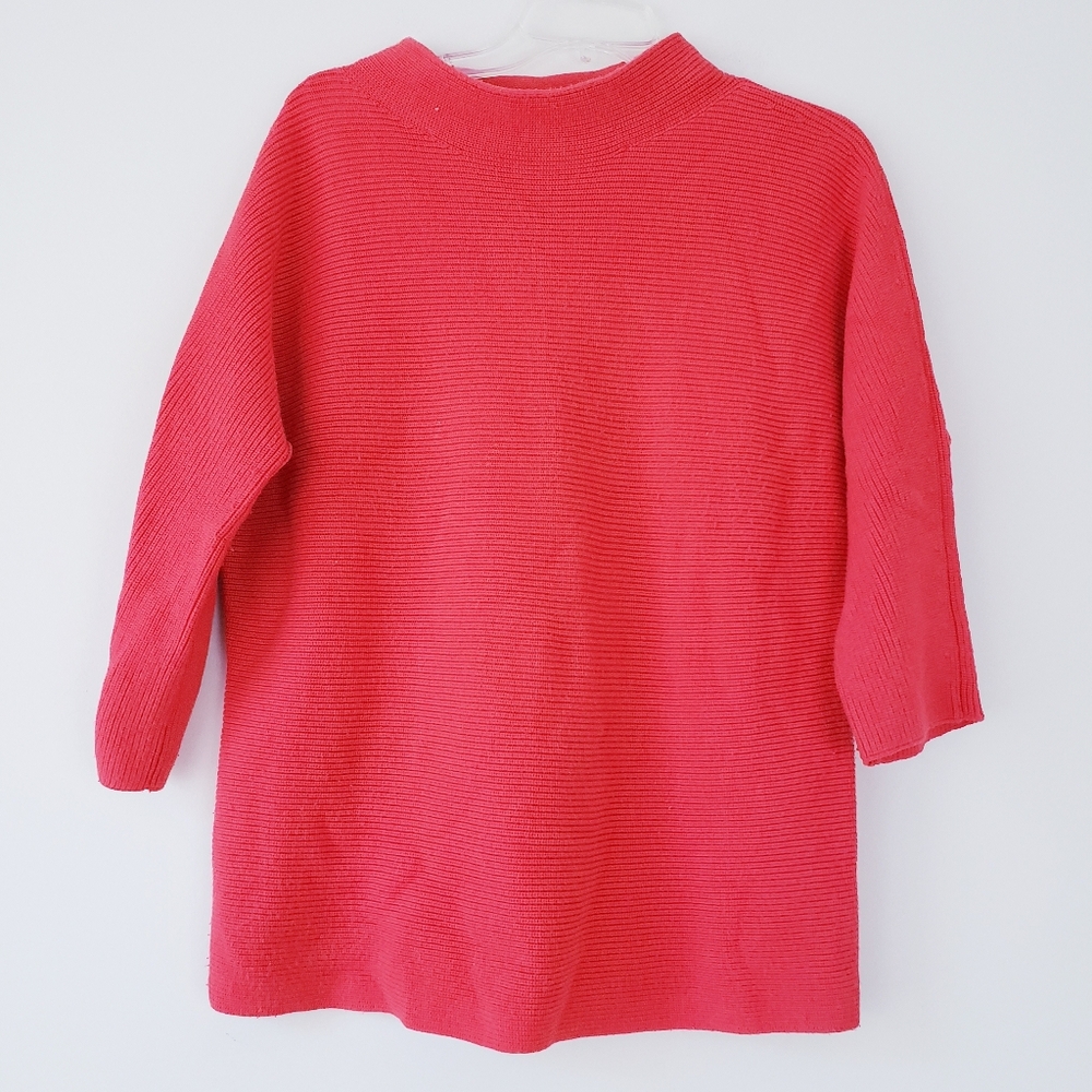 Lands' End Coral Red Orange Funnelneck Sweater Shrug Shaker Knit Textured Medium - Picture 4 of 8
